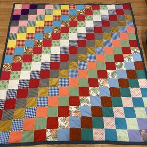 Block Square Quilt Colorful Homemade 73X66 Blanket